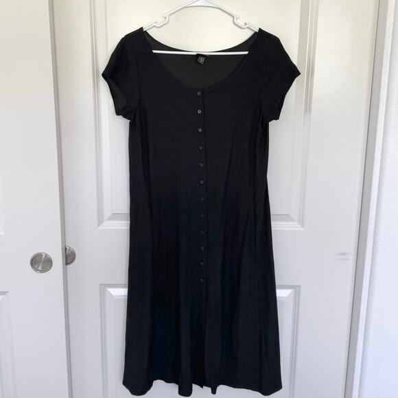 Eileen Fisher Button Down Scoop Neck Dress Black XS - Picture 1 of 5